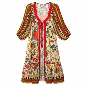 Conditions Apply Mixed Print Floral Maxi Duster Kimono Tie Front One Size OS